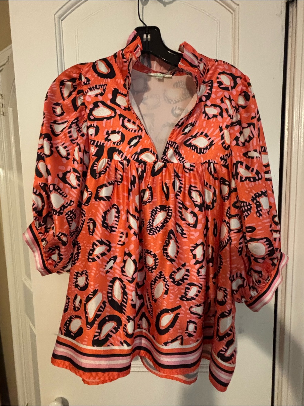 Jade Coral and Cream Animal-Print V-Neck Blouse